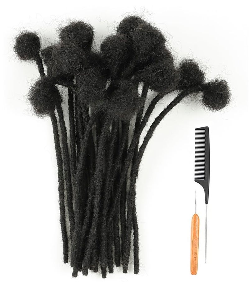 Cypsin 8inch 30 Strands 100 Human Hair Dreadlock Extensions 04cm Width Full Handmade Loc Extensions Human Hair for Men Women Kids Permanent Dread Extensions Can Be Dyed Bleached CurledNatural Black